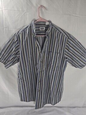 Vintage Basic Editions Mens Medium Striped Button Front Shirt Blue Green Yellow